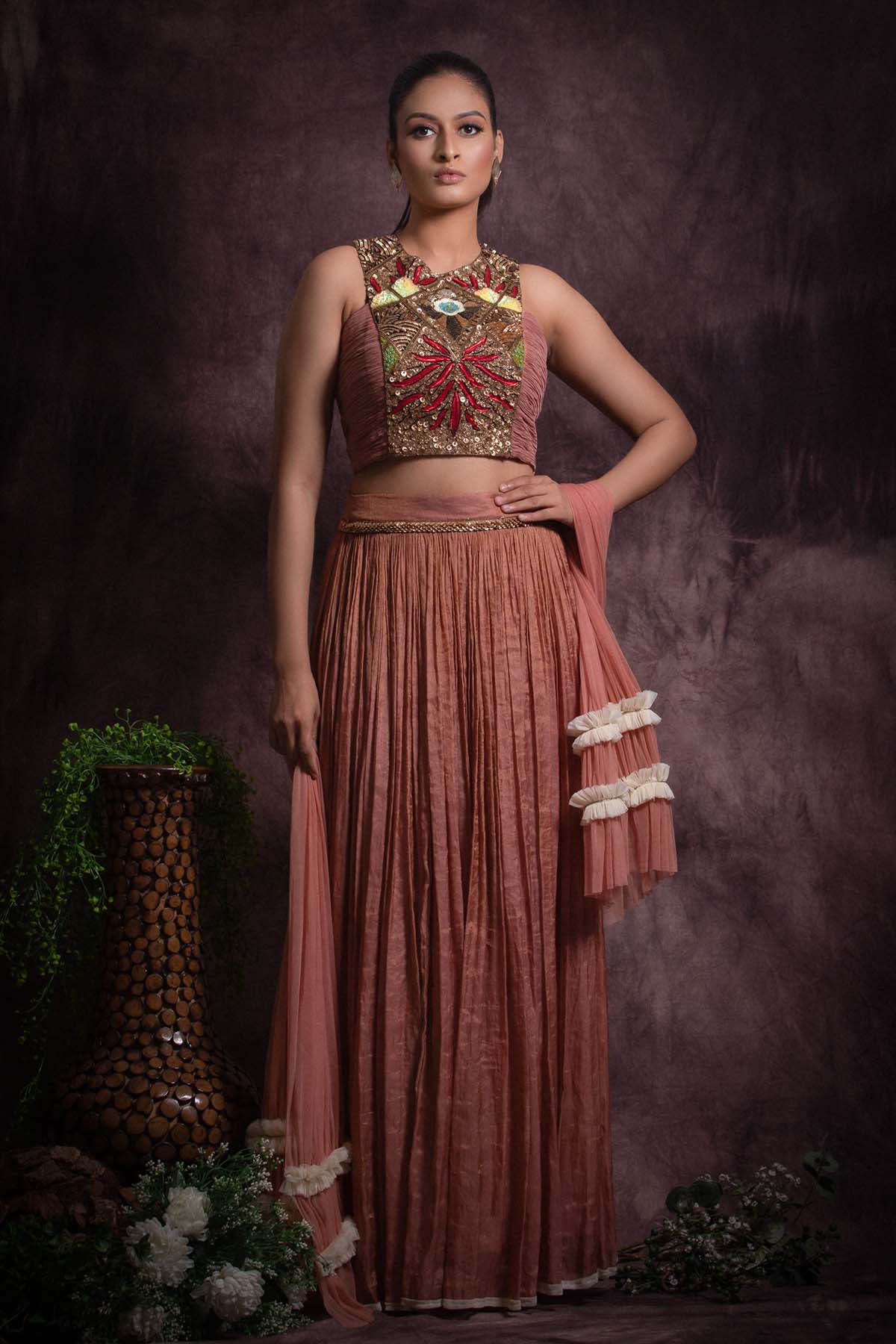 Pastel Pink Silk Lehenga Set at ScrollnShops
